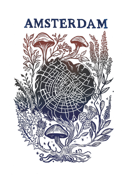 Mapping Memory: A Linoprint of Amsterdam’s Natural Spirit